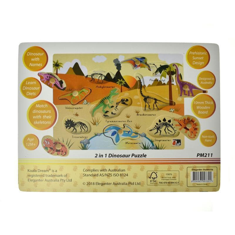 2 in 1 Dinosaur Peg Puzzle