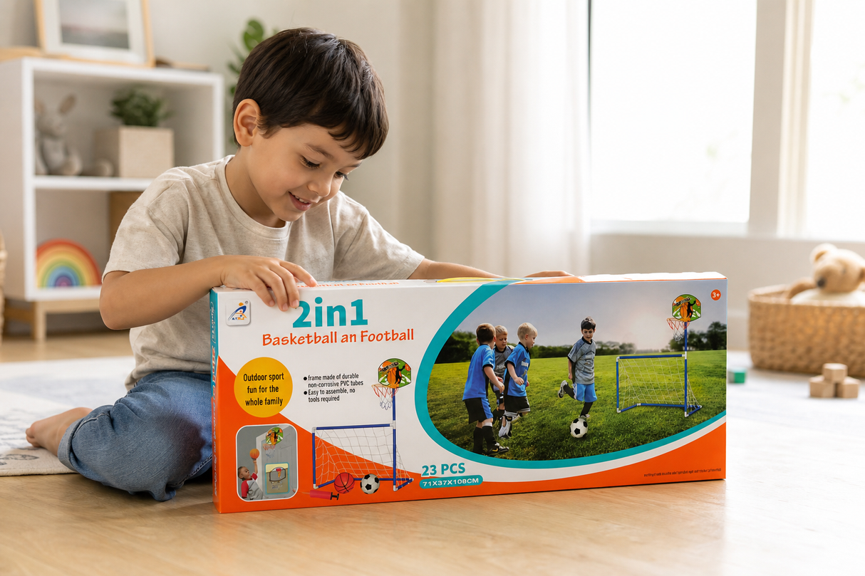 Child playing with the 2 In 1 Basketball & Football Goal