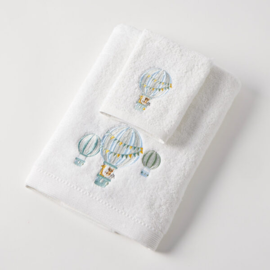 Balloon Voyage Bath Towel & Face Washer in Organza Bag