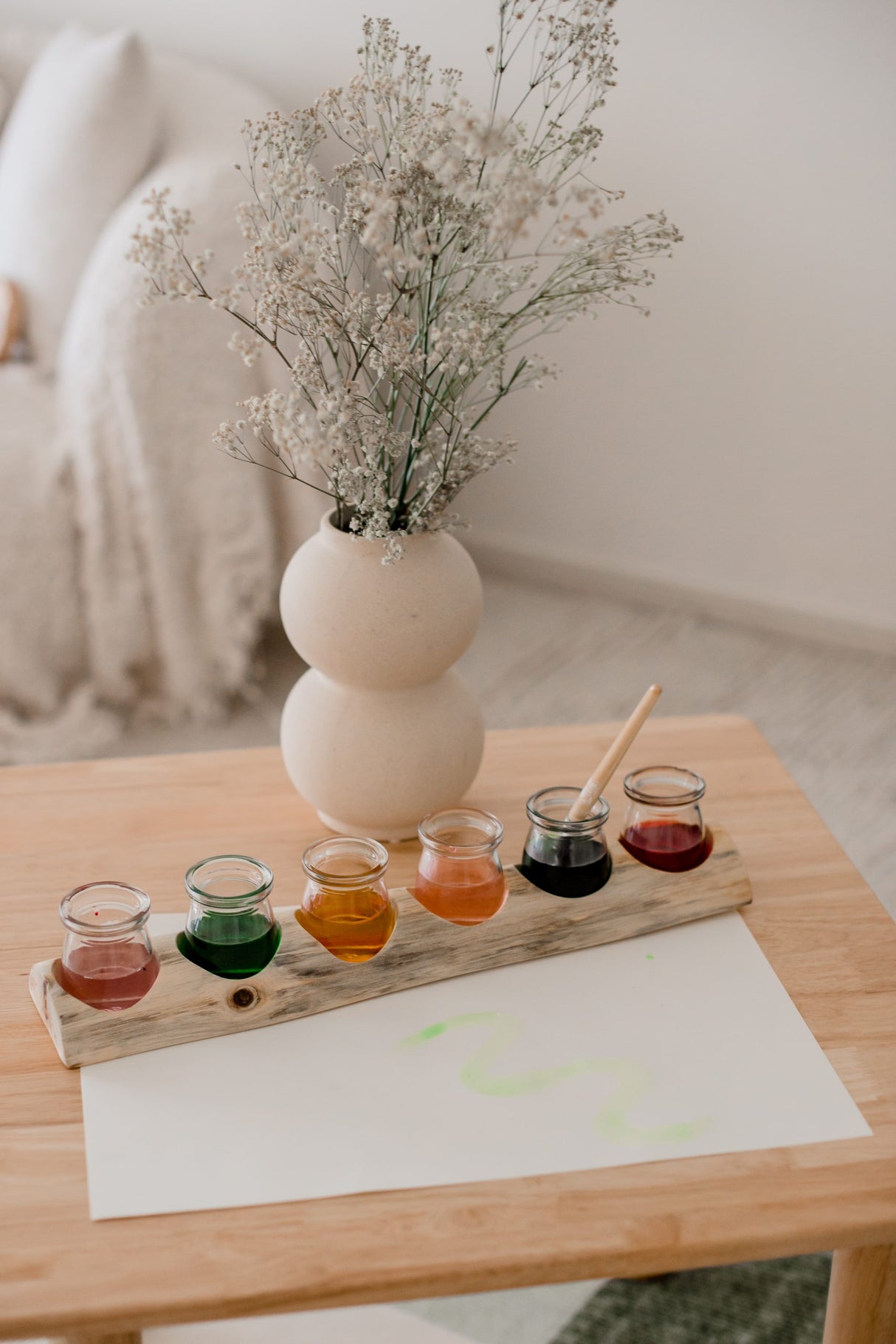 Wooden Paint Pot Holder with jars