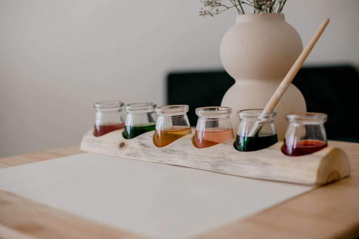 Wooden Paint Pot Holder with jars