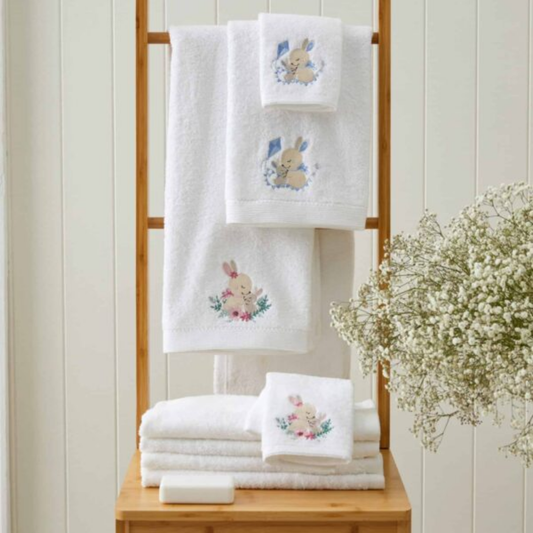 Pink Bunny Bath Towel & Face Washer in Organza Bag