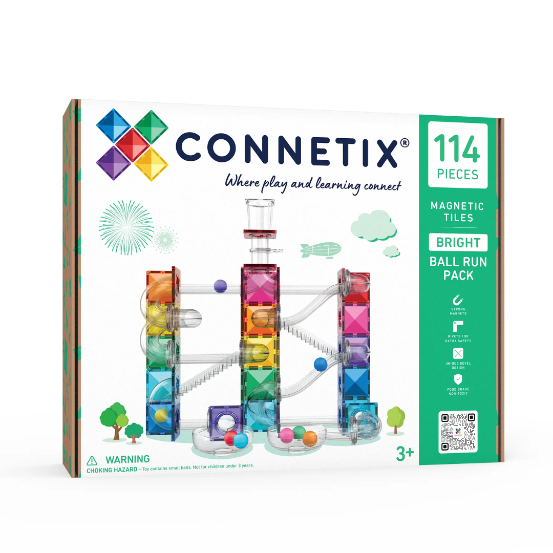 Connetix Ball Run Bright Pack 114 pc magnetic tiles