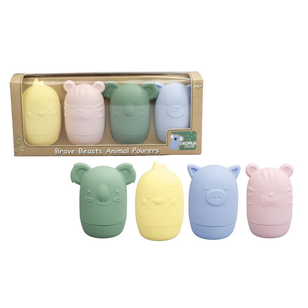 Silicone Brave Beasts Animal Pourers 4 Pcs Set - Pastel
