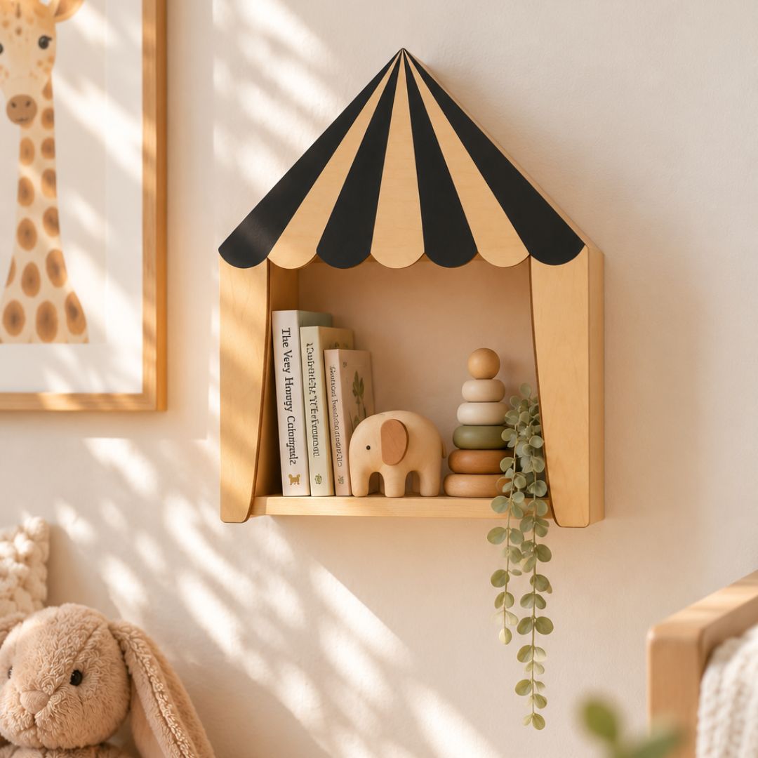 Black & Varnish Circus Wall Shelf