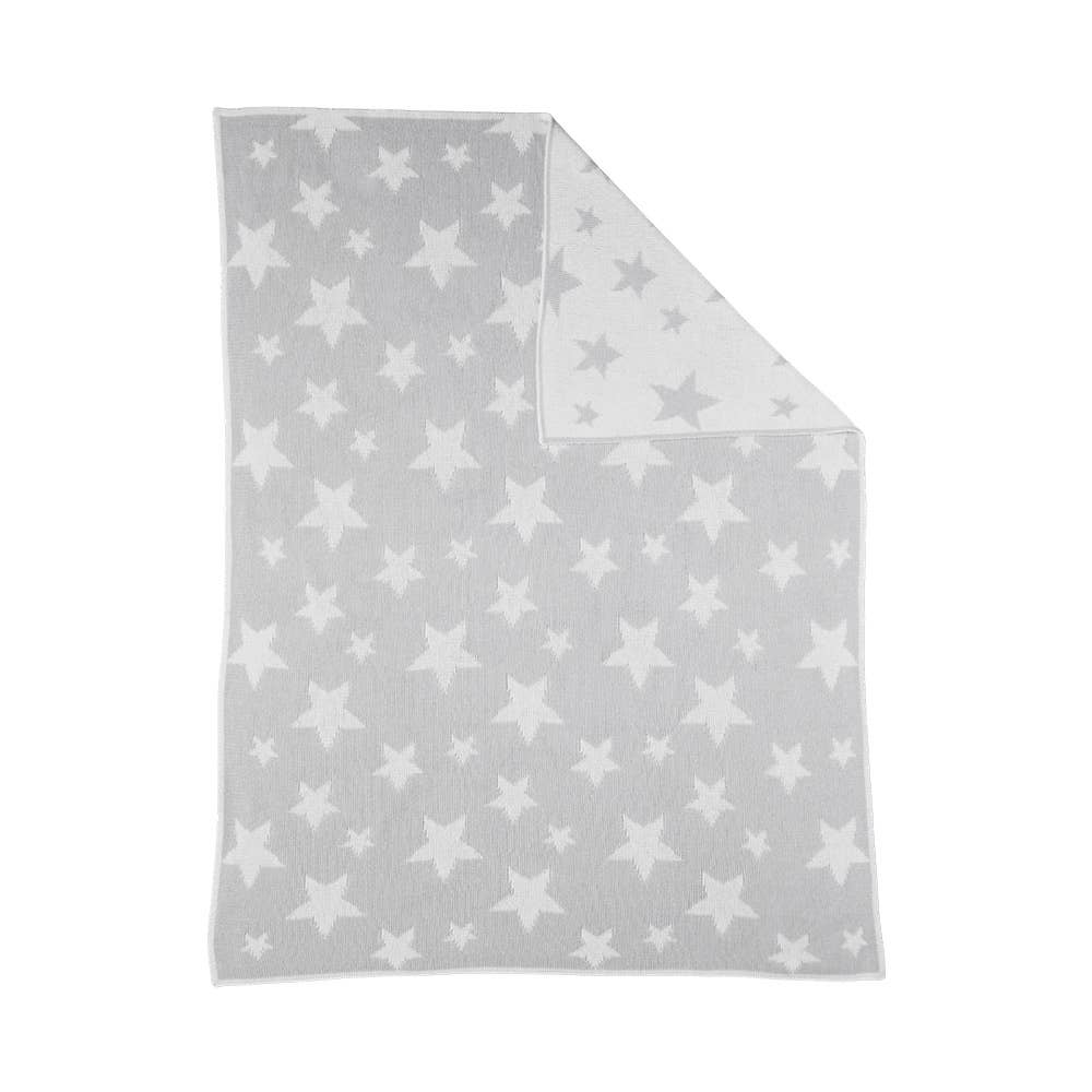 Pram Knitted Blanket - Grey Stars