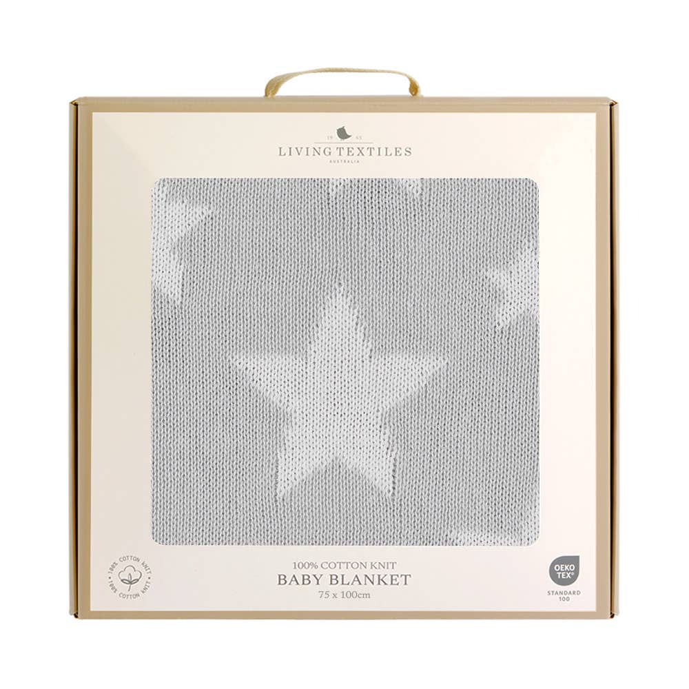 Pram Knitted Blanket - Grey Stars