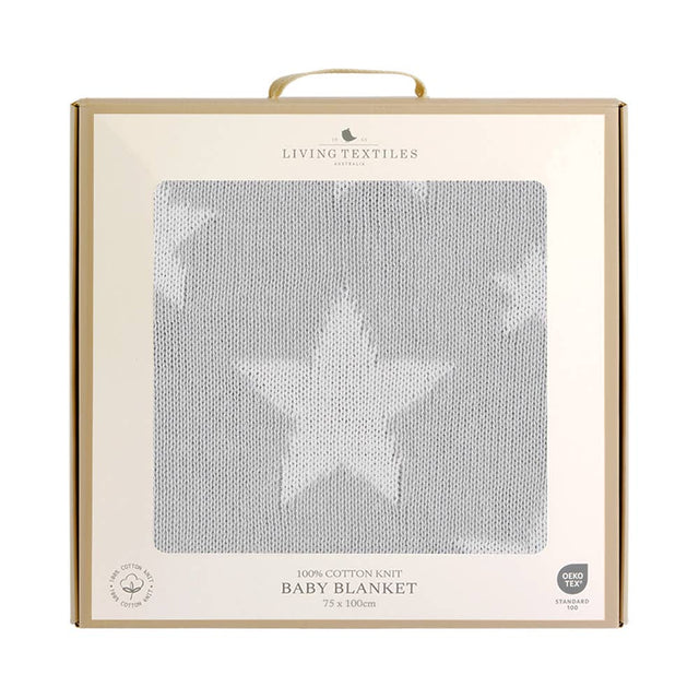 Pram Knitted Blanket - Grey Stars