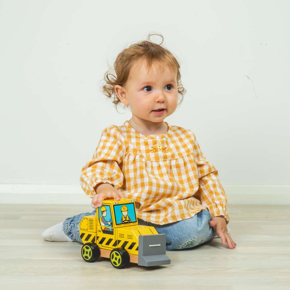 Bigjigs Stacking Bulldozer wooden stacking and push along toy