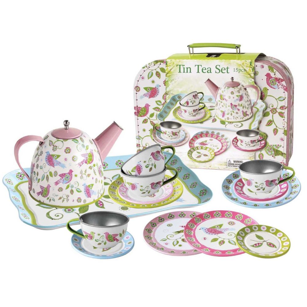Bird Tin Tea Set in Suitcase