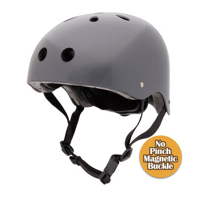 CoConuts Grey Helmet - Medium children's bike helmet with magnetic pinch-free buckle