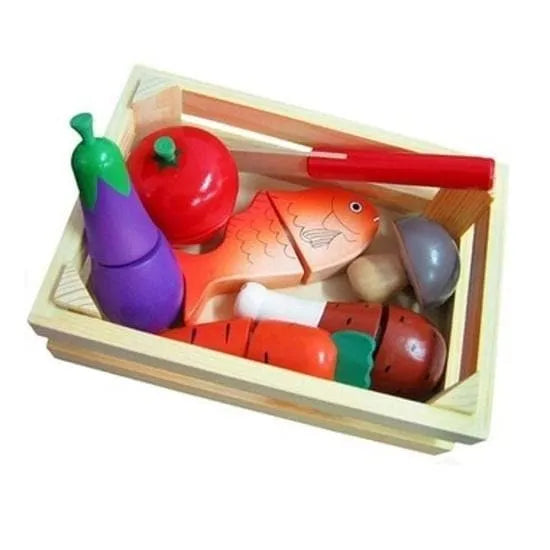 Crate of Wooden Food with Wooden Knife