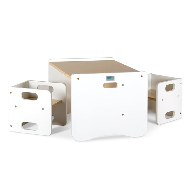Cube Weaning Table & Single Chair - White and Varnish