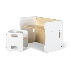 Cube Weaning Table & Single Chair - White and Varnish
