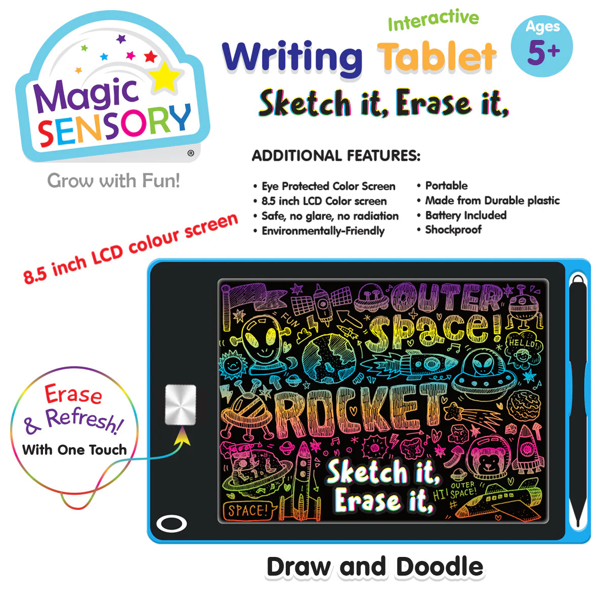 Interactive LCD Writing Tablet - Blue Star (USB Rechargeable)