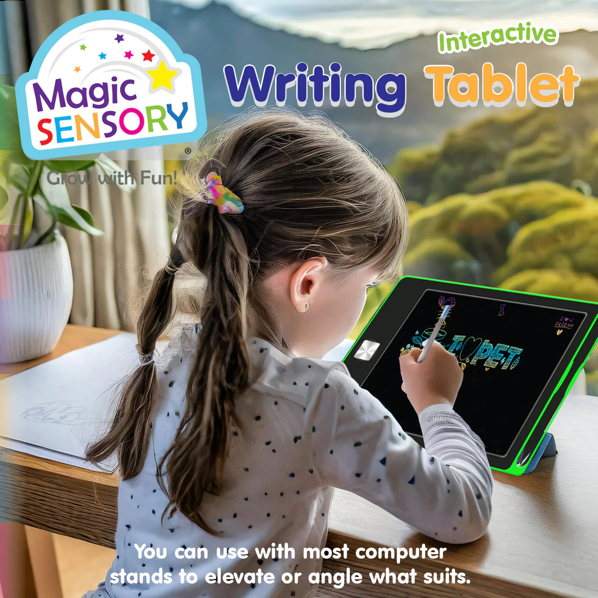 Interactive LCD Writing Tablet - Green Dino (USB Rechargeable)
