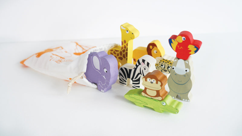 Petilou Africa Stacking Animals & Bag