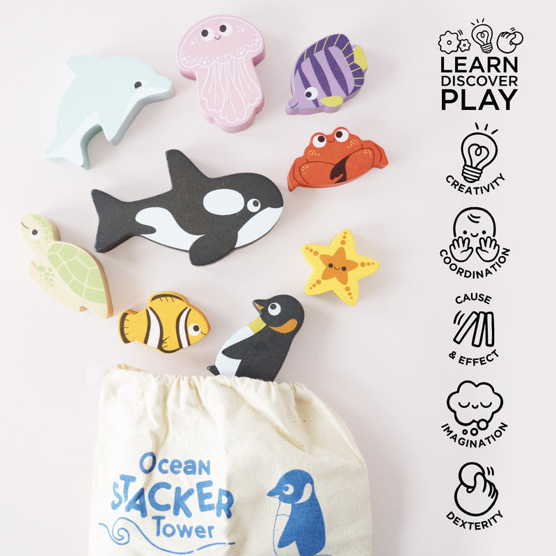 Petilou Ocean Stacking Animals & Bag