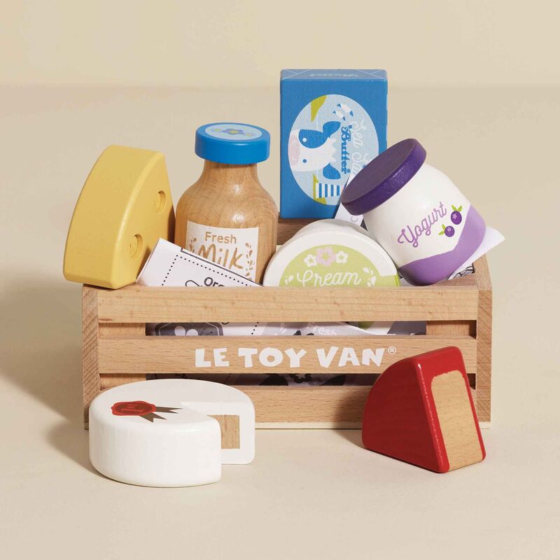 Cheese & Dairy Wooden Market Crate - 8 Piece