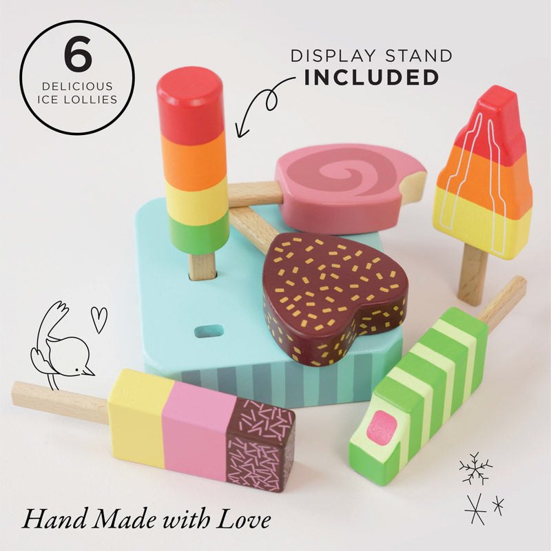 Wooden Ice Lollies Popsicles - 7 Piece
