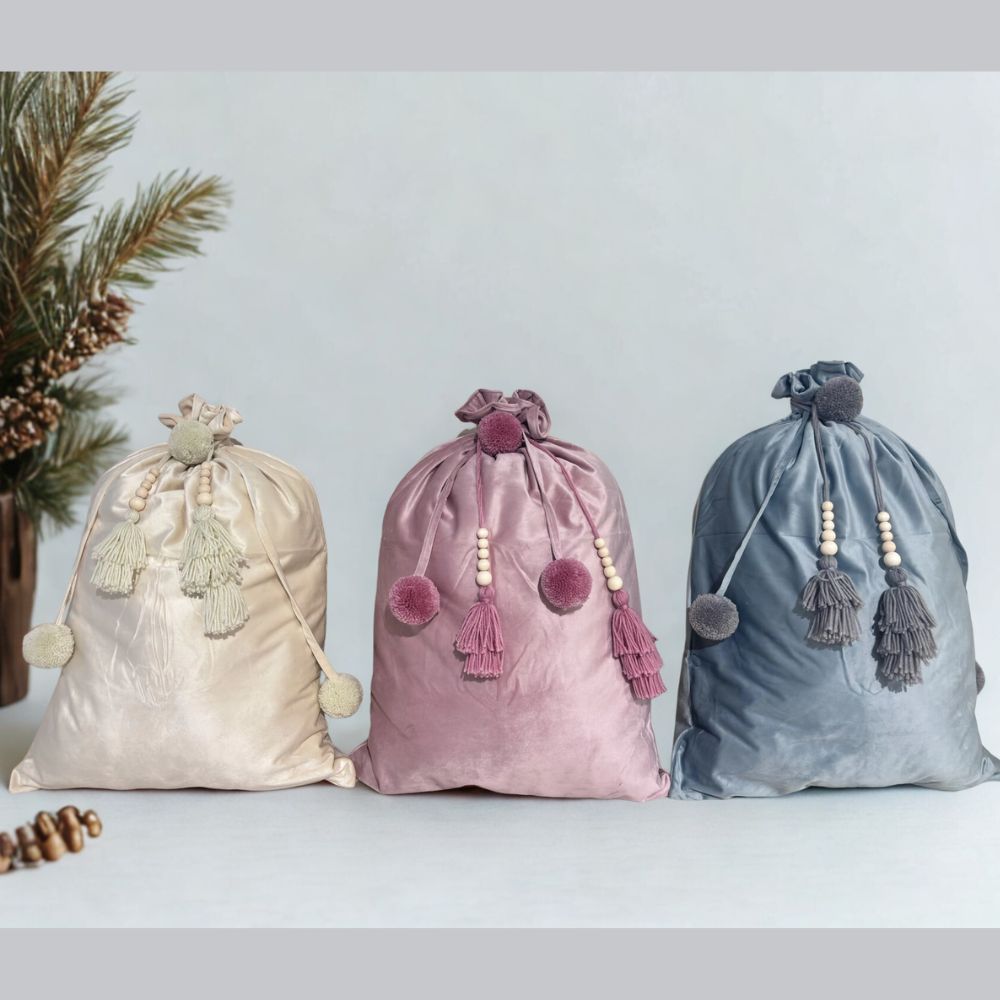 Large Velvet Christmas Gift Bag - Cream