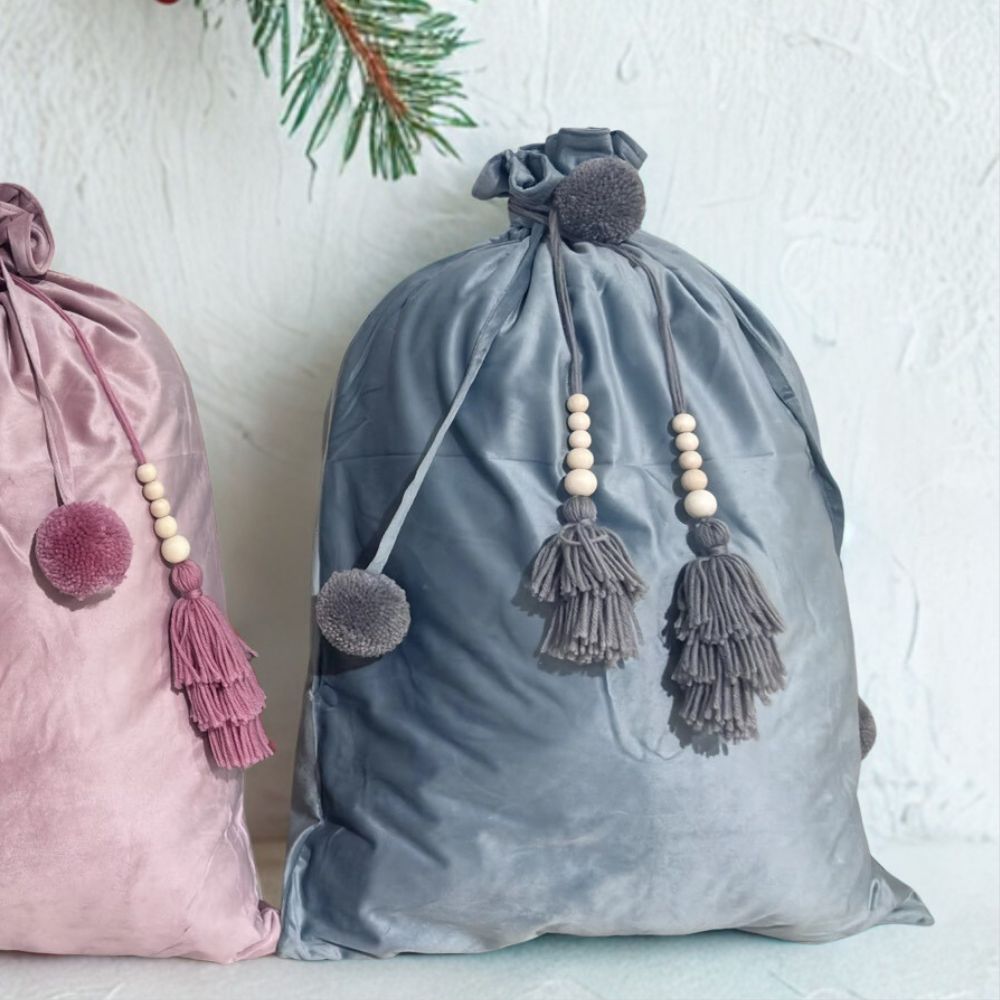Large Velvet Christmas Gift Bag - French Blue