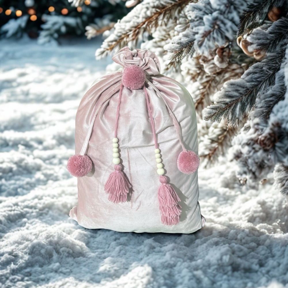 Large Velvet Christmas Gift Bag - Pink