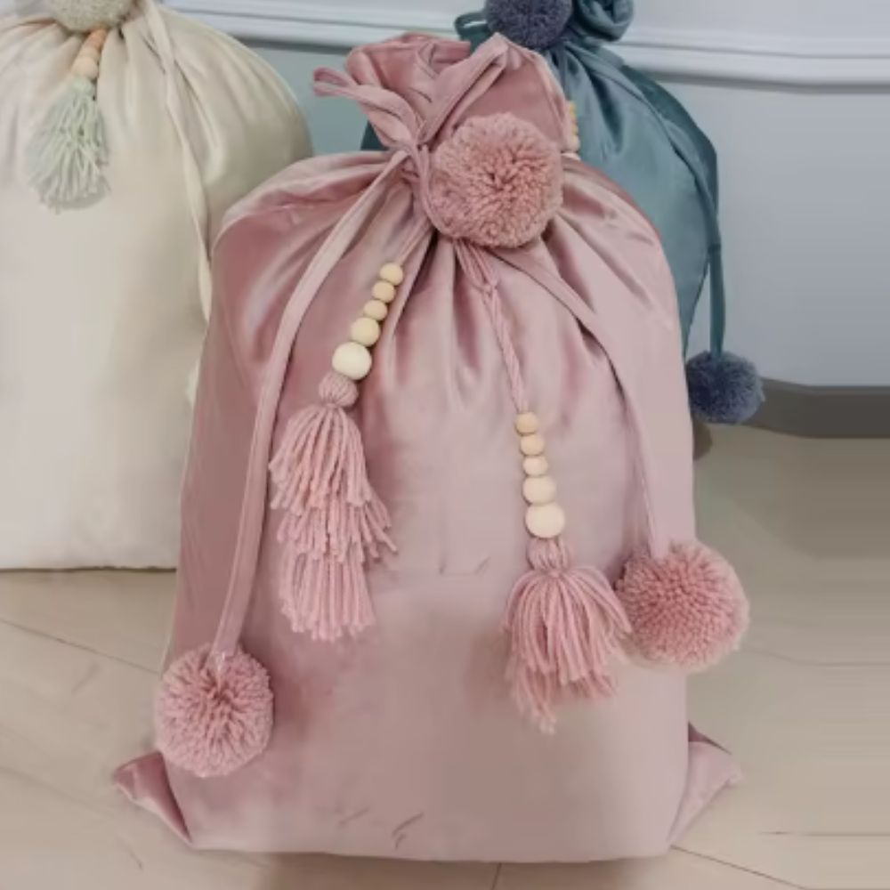Large Velvet Christmas Gift Bag - Pink