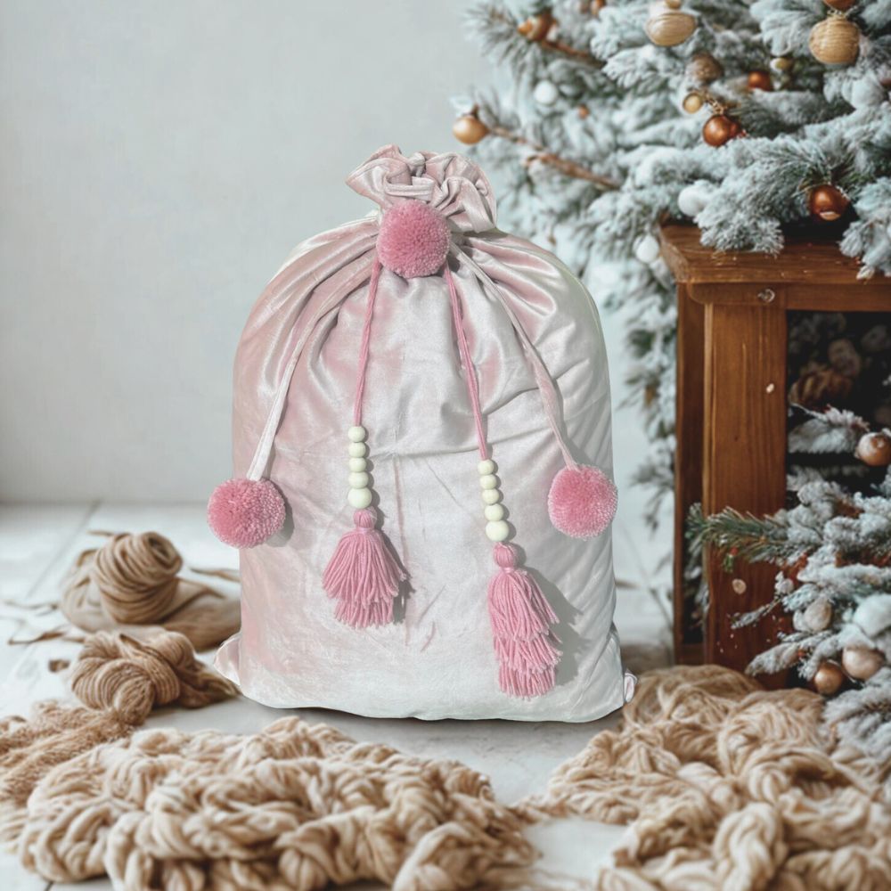Large Velvet Christmas Gift Bag - Pink