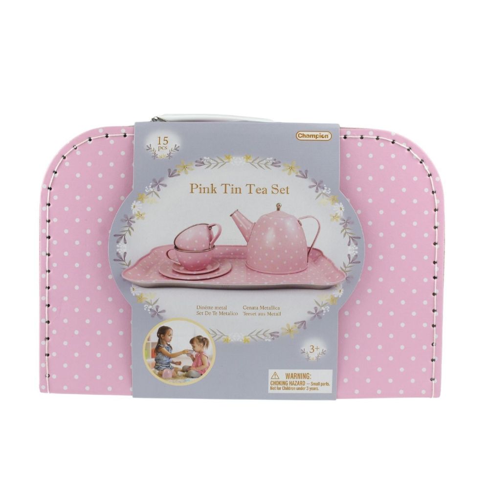 Pink Tin Tea Set in Suitcase 15pcs