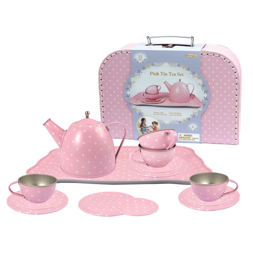 Pink Tin Tea Set in Suitcase 15pcs