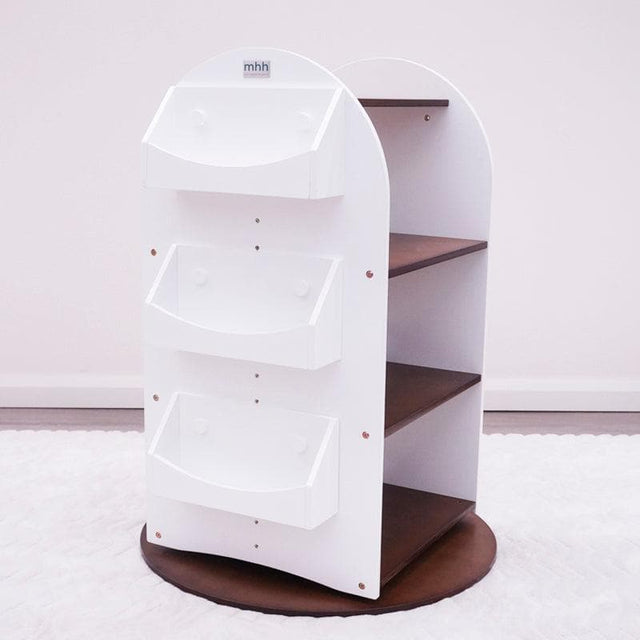 Rotating Bookcase with Wooden Baskets