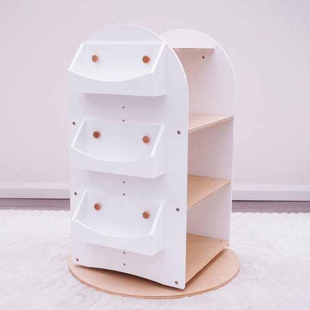 Rotating Bookcase with Wooden Baskets