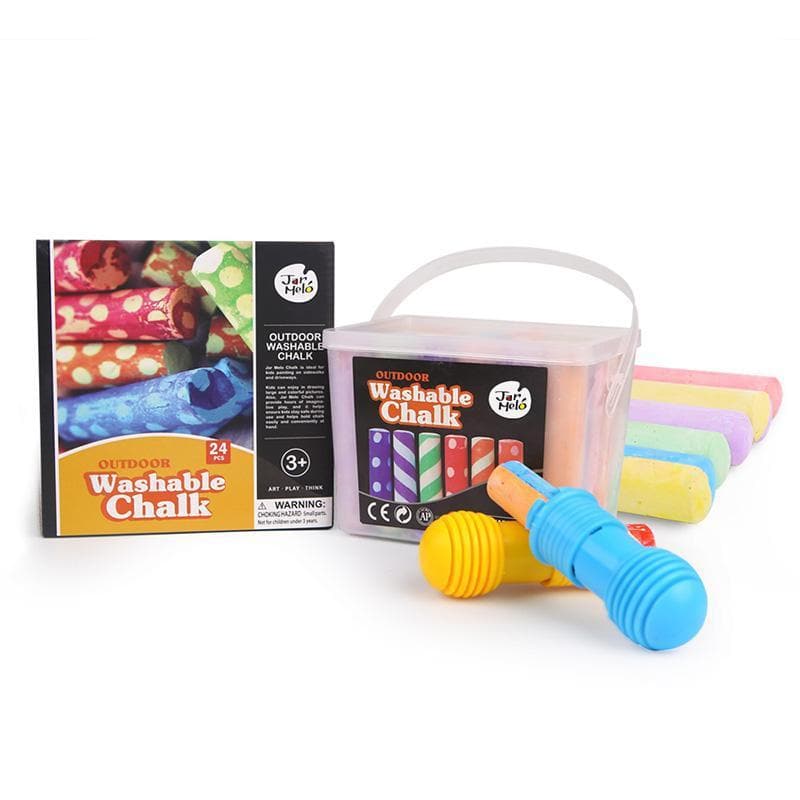Washable Sidewalk Chalk - 24 Colours Kit with 2 Holders
