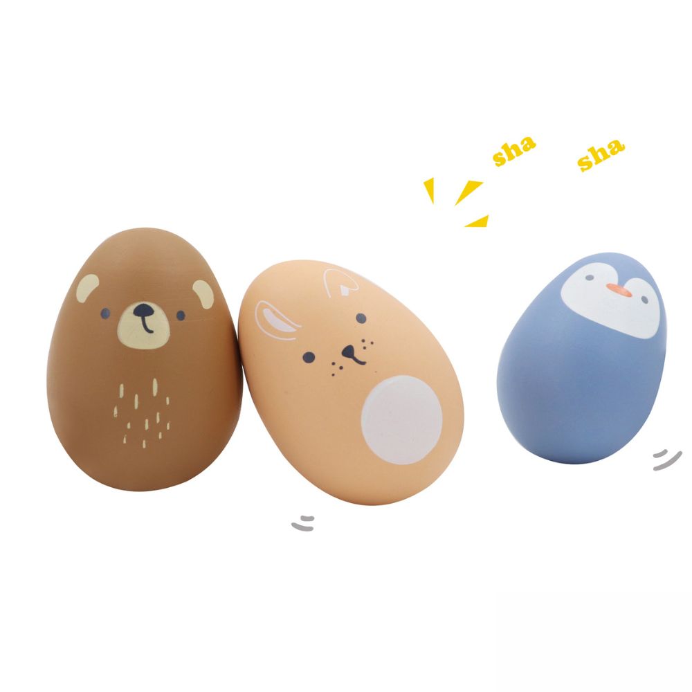 Wooden Animal Egg Shaker Pack of 3