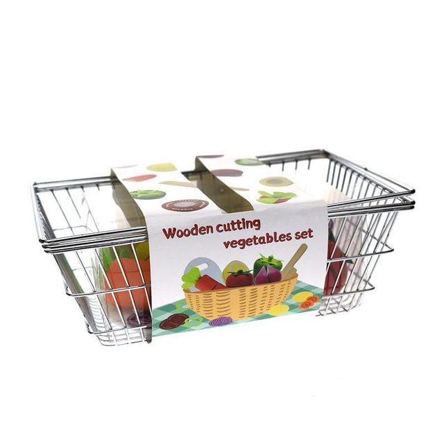 Wooden Cutting Vegetables with Metal Basket