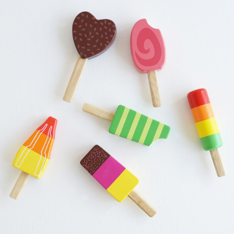 Wooden Ice Lollies Popsicles - 7 Piece