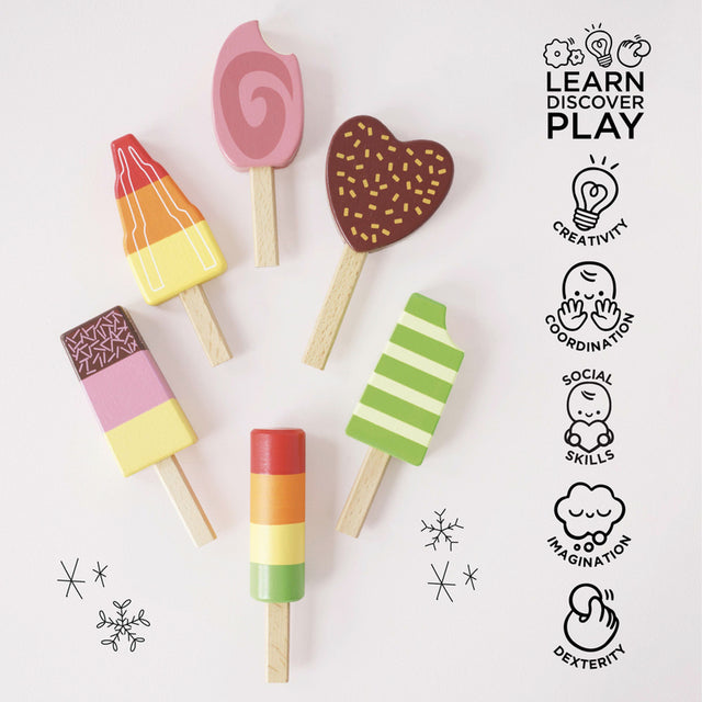 Wooden Ice Lollies Popsicles - 7 Piece