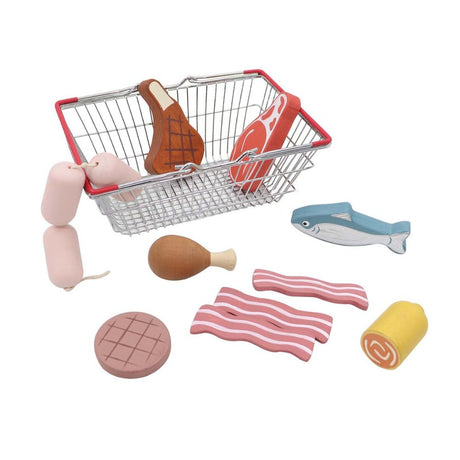 Wooden Meat & Fish Playset With Metal Basket