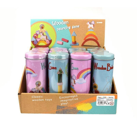 Wooden Unicorn Balancing Block in Metal Cylinder (Pink)