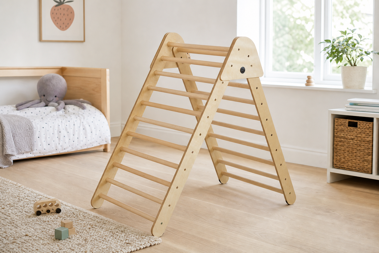 Alto Folding Climbing Frame - Varnished styled in a children's room