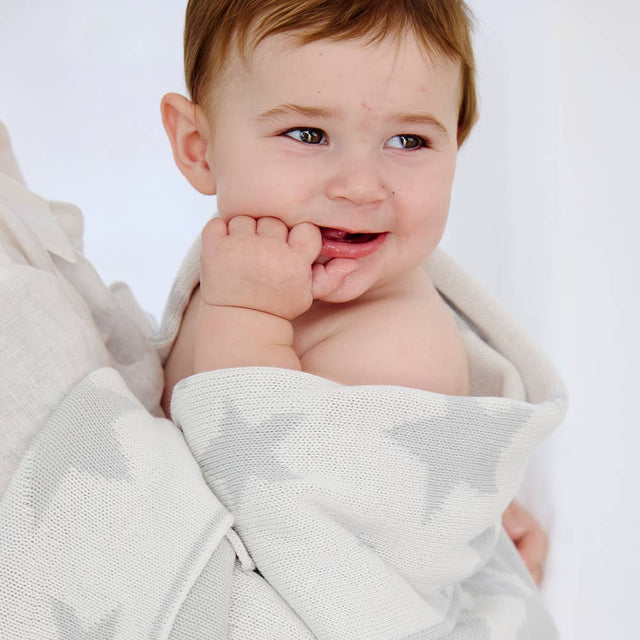 Pram Knitted Blanket - Grey Stars