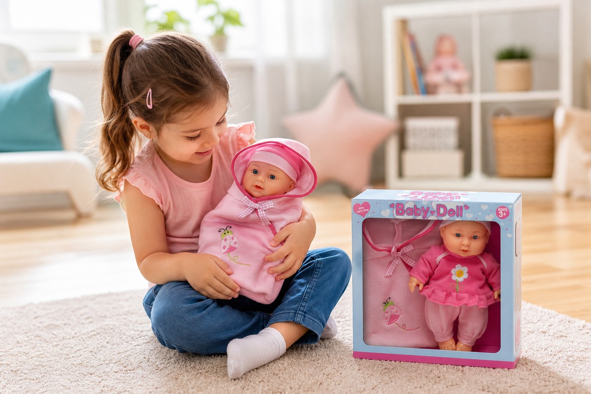 Child playing with the Baby Doll With Carry Bag
