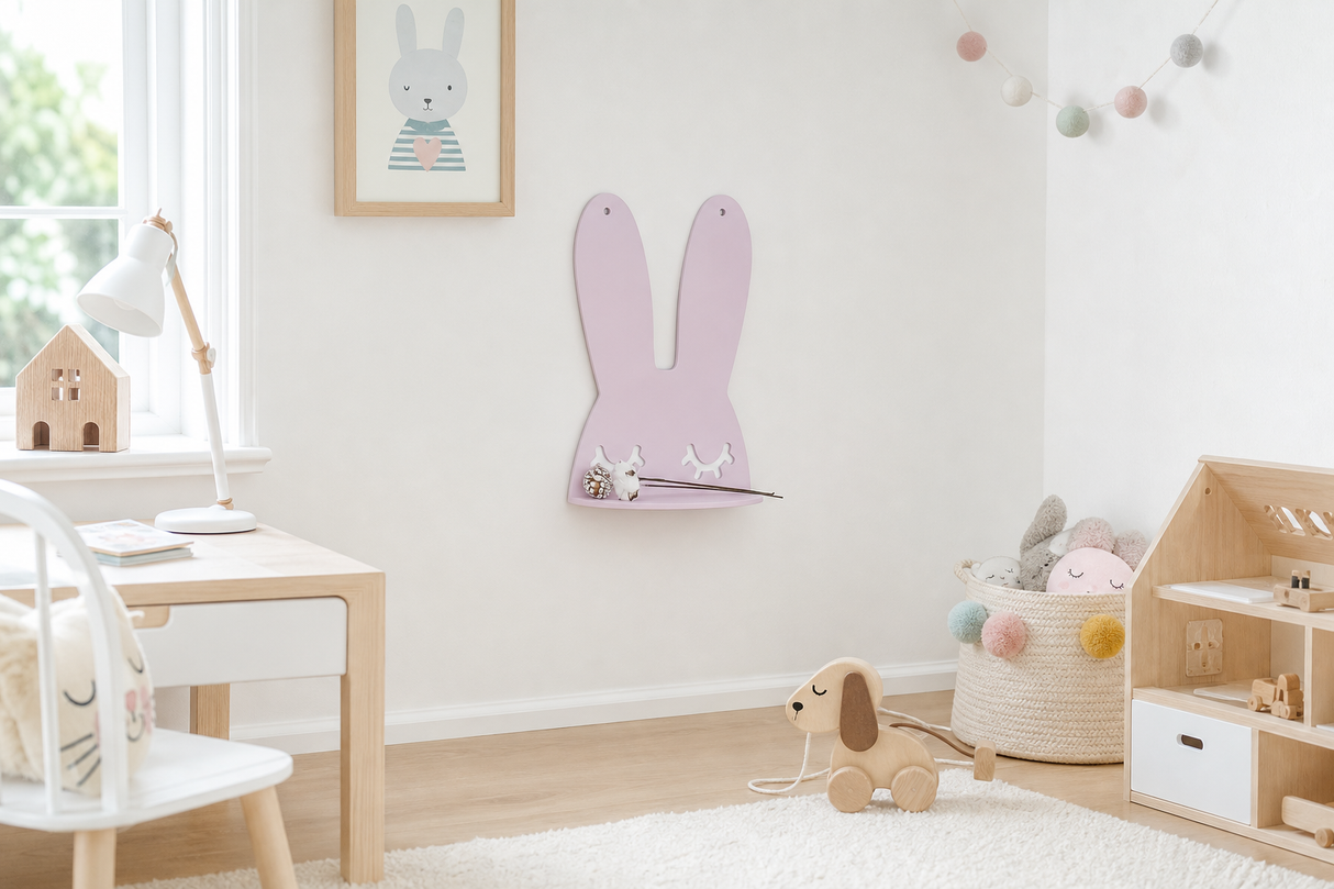 Pink Bunny Wall Shelf styled in a children's room