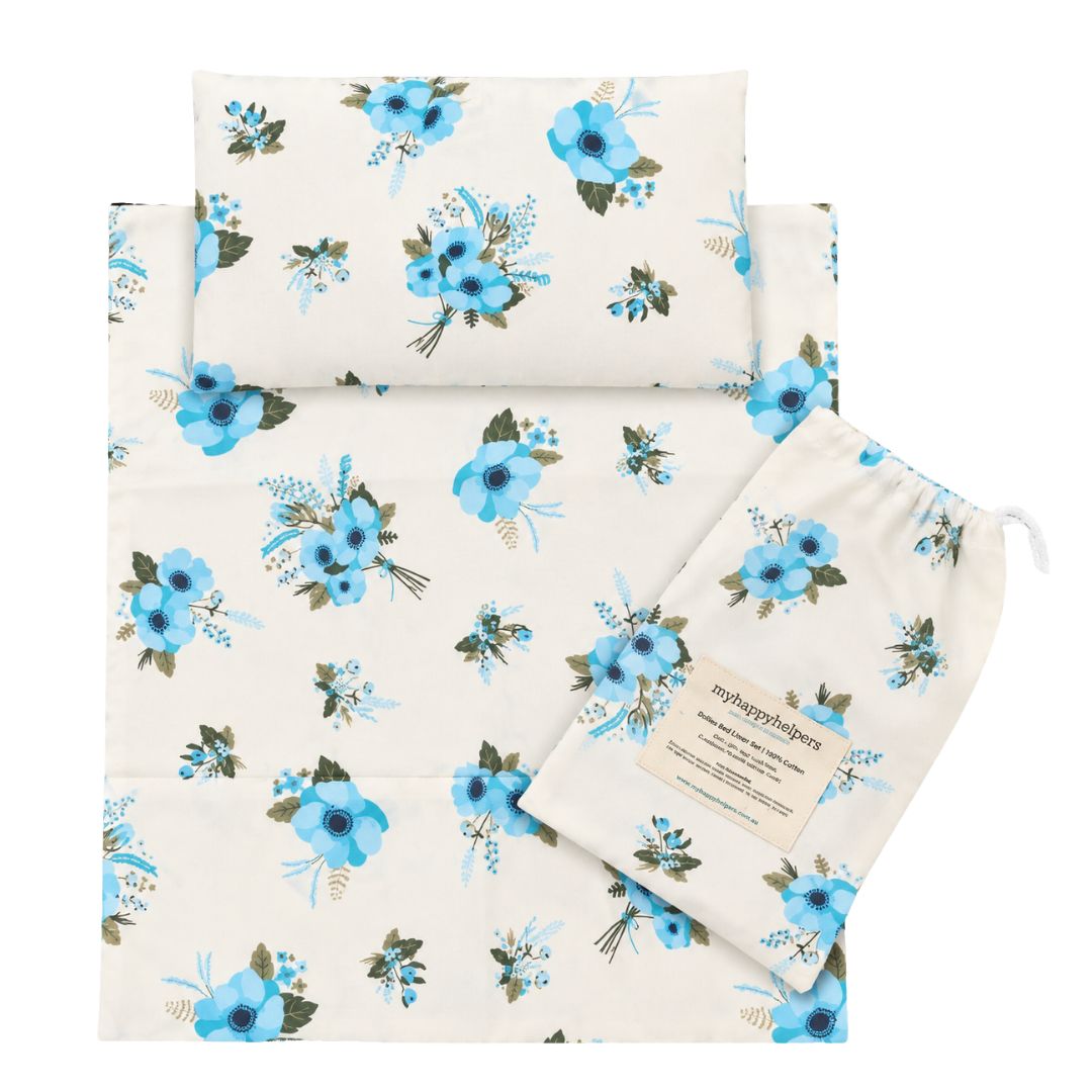 Floral Blue Doll Bedding