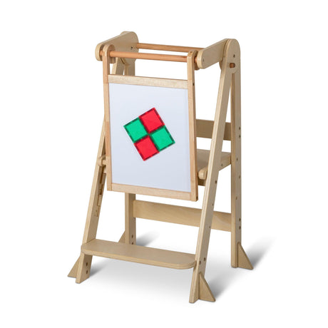Folding Learning Tower - Varnish with Magnetic Board-My Happy Helpers Pty Ltd