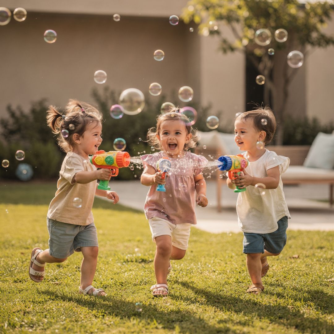Child playing outdoors with outdoor toys