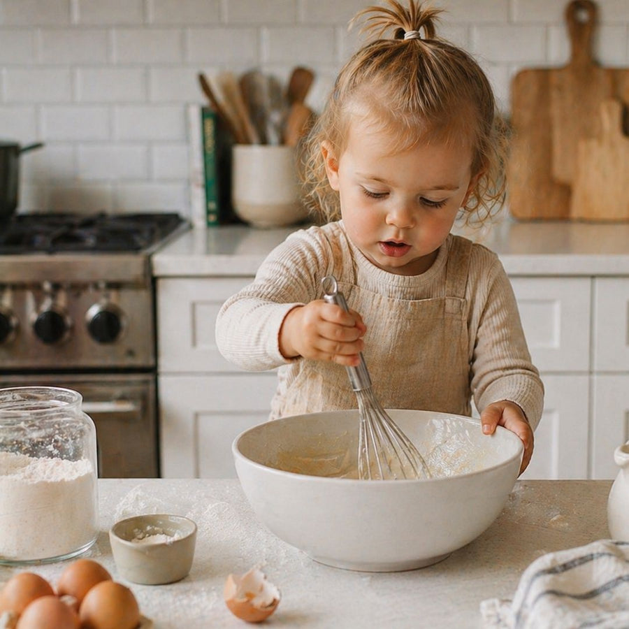 Child playing with kids baking sets at home