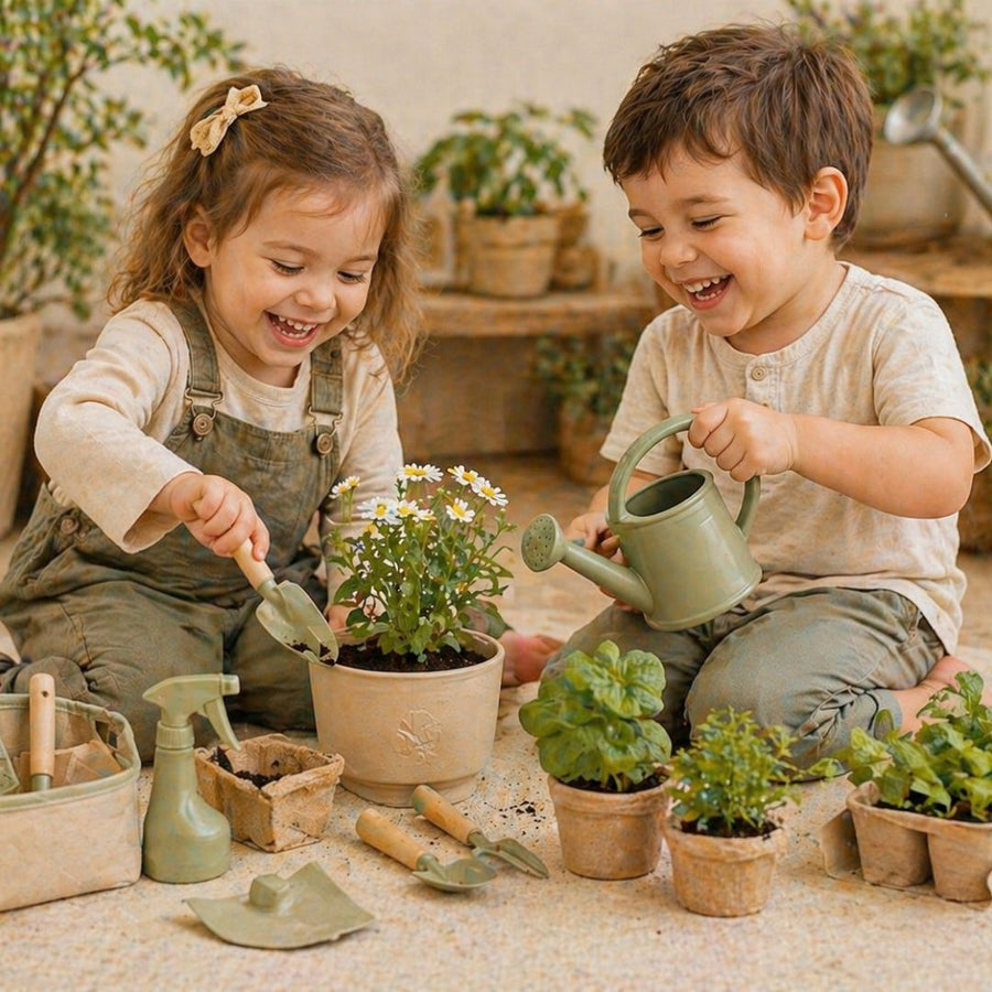 Child playing outdoors with kids garden sets