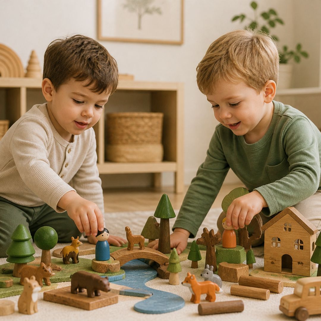 Child playing with small world play at home